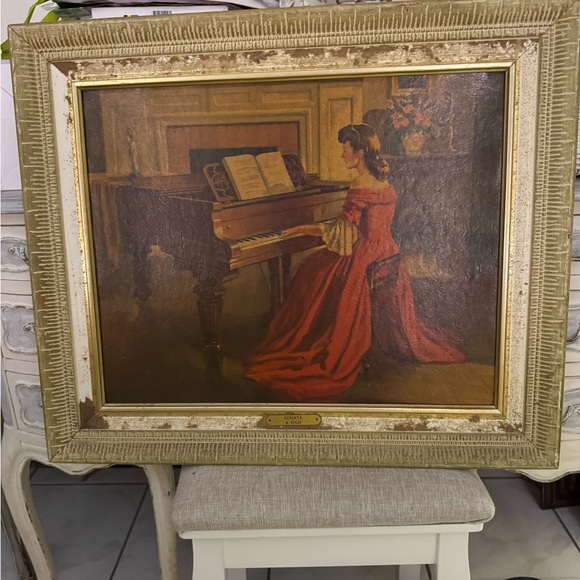Elegant Framed Art with Woman in Red Dress - Picture 1 of 2